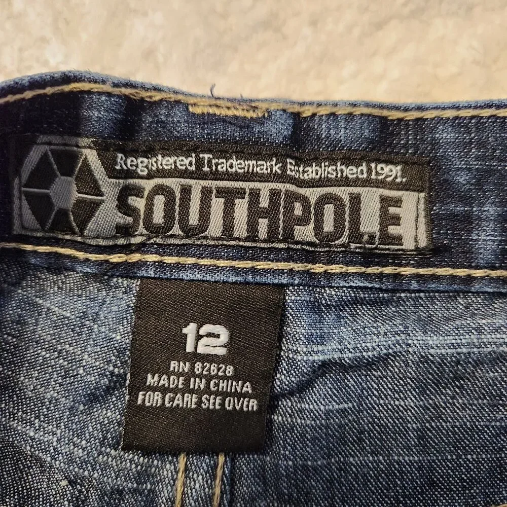 Y2K Southpole Boys Size 12 Blue Denim Jean Shorts Skate Hip Hop Streetwear